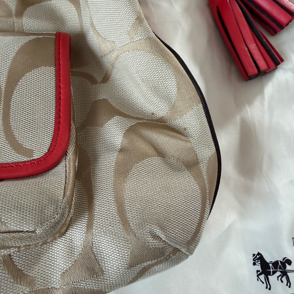 Coach Legacy Signature Khaki and Coral Hobo Bag style 22392 - Picture 5 of 13